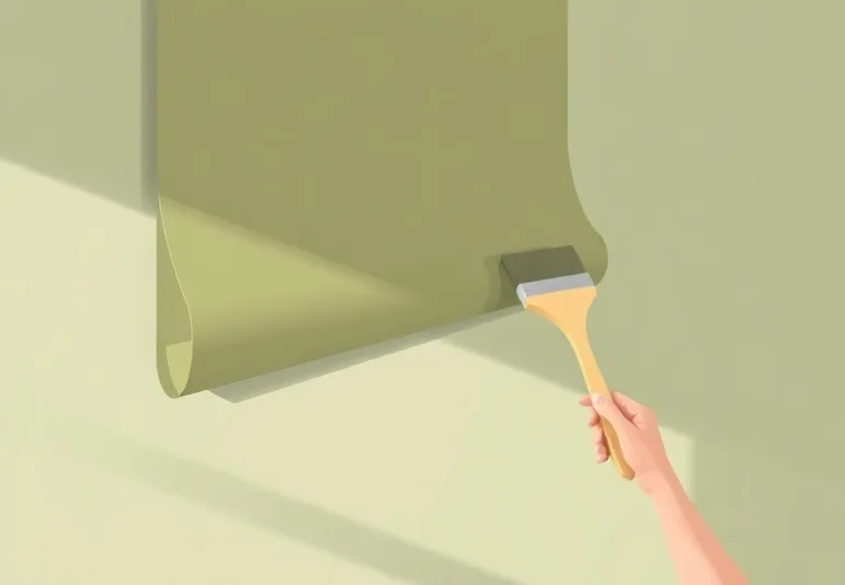 Pose de papier peint, rouleau et brosse à maroufler